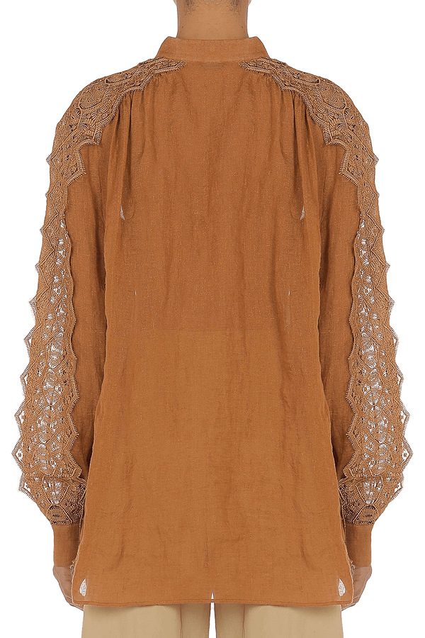 Linen & Lace Shirt - ALBOUSHIYA - district 5 - dubai - riyadh - abaya - dresses - designers - evening wear - luxury - elegance - craftsmanship - gowns - cocktail dresses - collections - georges