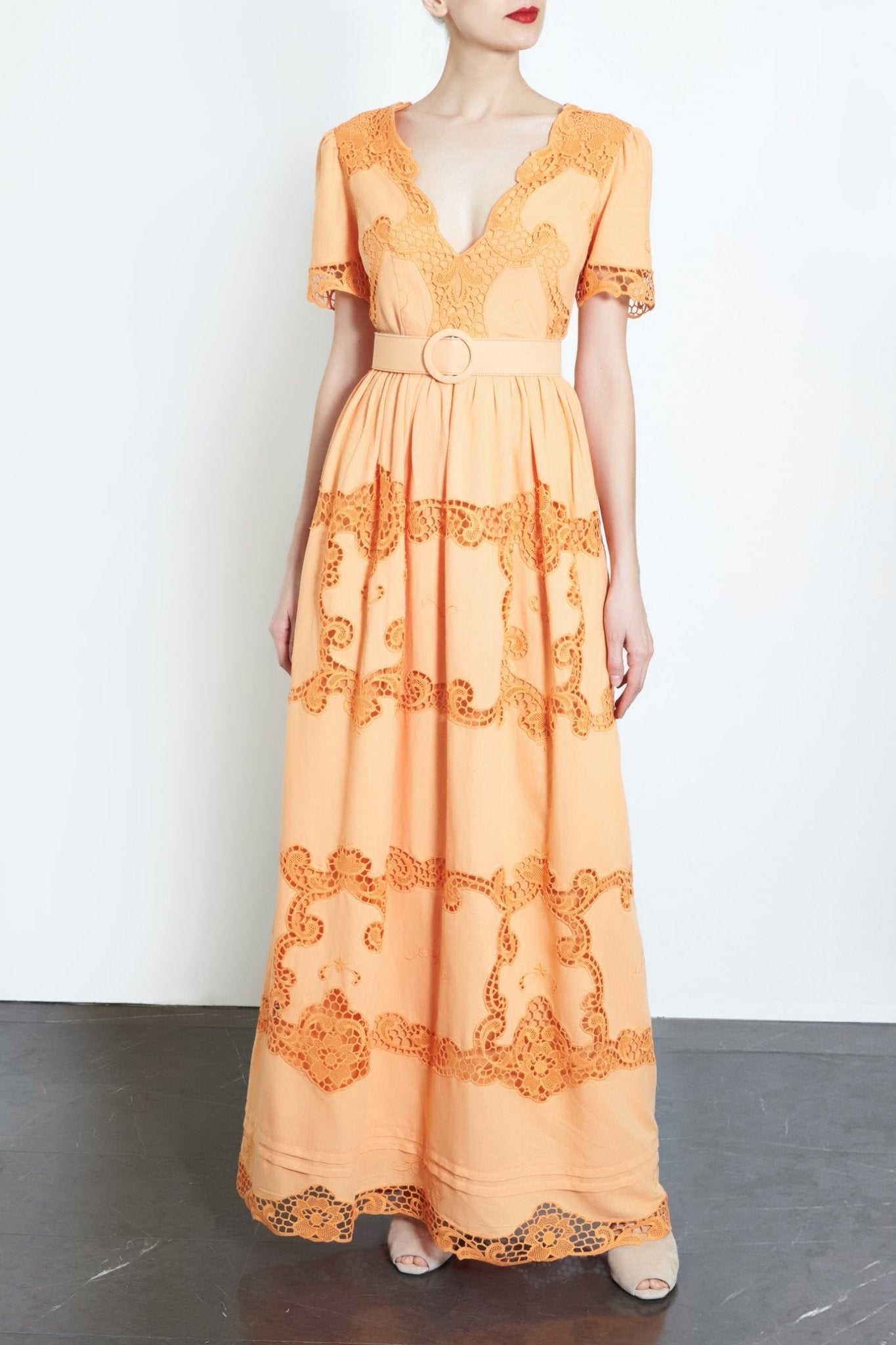 Loanna Cotton - Linen Lace Dress - ALBOUSHIYA - district 5 - dubai - riyadh - abaya - dresses - designers - evening wear - luxury - elegance - craftsmanship - gowns - cocktail dresses - collections - georges
