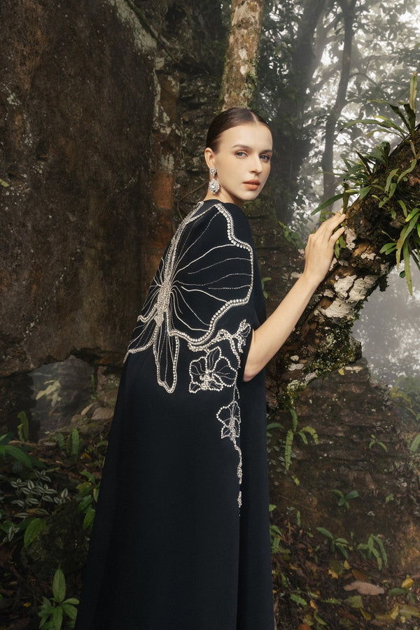 Long Cape With Straight Strapless Dress - ALBOUSHIYA - district 5 - dubai - riyadh - abaya - dresses - designers - evening wear - luxury - elegance - craftsmanship - gowns - cocktail dresses - collections - georges