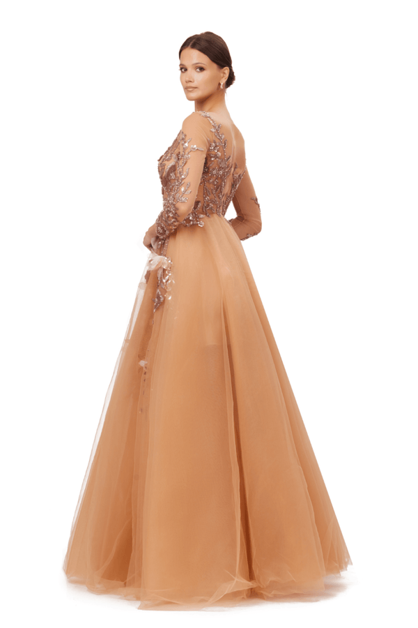 Long Sleeve A Line Ball Gown - ALBOUSHIYA - district 5 - dubai - riyadh - abaya - dresses - designers - evening wear - luxury - elegance - craftsmanship - gowns - cocktail dresses - collections - georges