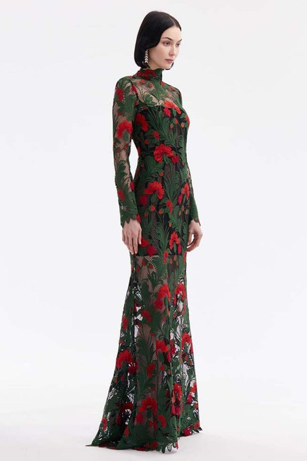 Marbled Carnation Guipure Gown - ALBOUSHIYA - district 5 - dubai - riyadh - abaya - dresses - designers - evening wear - luxury - elegance - craftsmanship - gowns - cocktail dresses - collections - georges