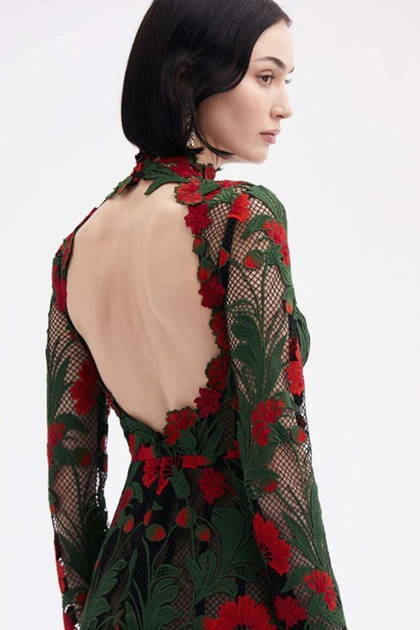 Marbled Carnation Guipure Gown - ALBOUSHIYA - district 5 - dubai - riyadh - abaya - dresses - designers - evening wear - luxury - elegance - craftsmanship - gowns - cocktail dresses - collections - georges