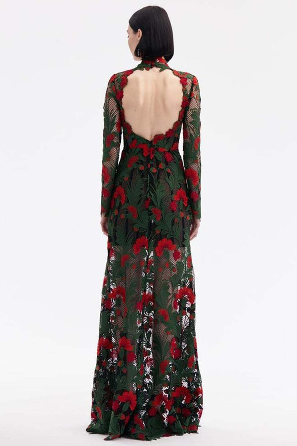 Marbled Carnation Guipure Gown - ALBOUSHIYA - district 5 - dubai - riyadh - abaya - dresses - designers - evening wear - luxury - elegance - craftsmanship - gowns - cocktail dresses - collections - georges