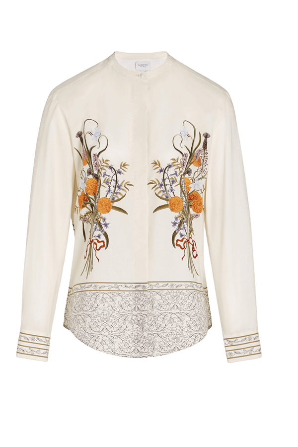 Marigold Bouquets Popeline Blouse - ALBOUSHIYA - district 5 - dubai - riyadh - abaya - dresses - designers - evening wear - luxury - elegance - craftsmanship - gowns - cocktail dresses - collections - georges