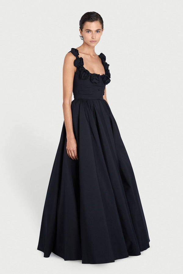 Maxi Popeline Dress with Roses - ALBOUSHIYA - district 5 - dubai - riyadh - abaya - dresses - designers - evening wear - luxury - elegance - craftsmanship - gowns - cocktail dresses - collections - georges