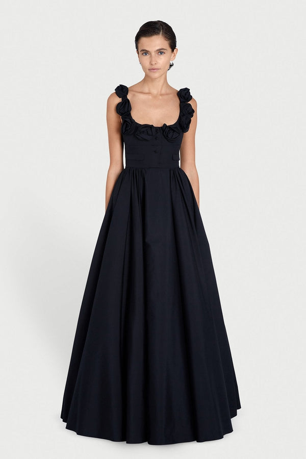 Maxi Popeline Dress with Roses - ALBOUSHIYA - district 5 - dubai - riyadh - abaya - dresses - designers - evening wear - luxury - elegance - craftsmanship - gowns - cocktail dresses - collections - georges