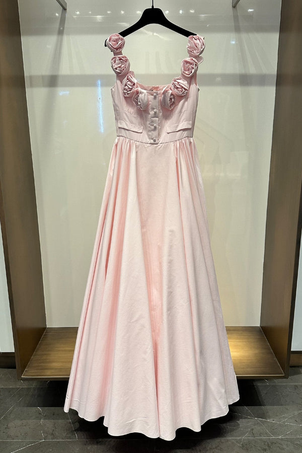 Maxi Popeline Dress with Roses - ALBOUSHIYA - district 5 - dubai - riyadh - abaya - dresses - designers - evening wear - luxury - elegance - craftsmanship - gowns - cocktail dresses - collections - georges