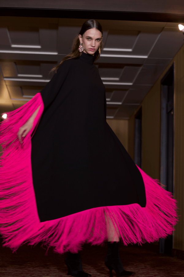 Maya Dress in Brown with Fuchsia Tassels - ALBOUSHIYA - district 5 - dubai - riyadh - abaya - dresses - designers - evening wear - luxury - elegance - craftsmanship - gowns - cocktail dresses - collections - georges