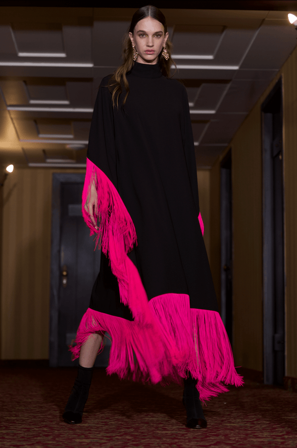 Maya Dress in Brown with Fuchsia Tassels - ALBOUSHIYA - district 5 - dubai - riyadh - abaya - dresses - designers - evening wear - luxury - elegance - craftsmanship - gowns - cocktail dresses - collections - georges