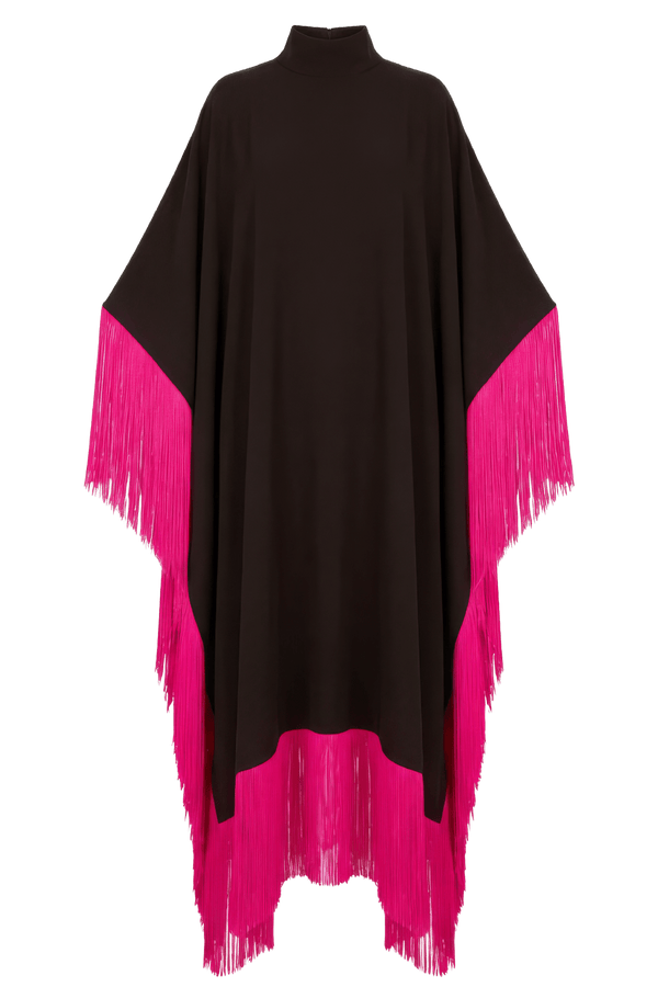 Maya Dress in Brown with Fuchsia Tassels - ALBOUSHIYA - district 5 - dubai - riyadh - abaya - dresses - designers - evening wear - luxury - elegance - craftsmanship - gowns - cocktail dresses - collections - georges