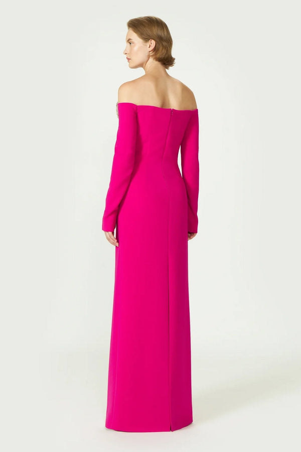 Meline Off - Shoulder Crepe Gown - ALBOUSHIYA - district 5 - dubai - riyadh - abaya - dresses - designers - evening wear - luxury - elegance - craftsmanship - gowns - cocktail dresses - collections - georges