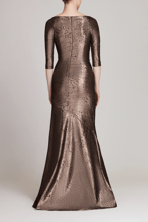 Metallic Animal Pattern Side Drape Gown - ALBOUSHIYA - district 5 - dubai - riyadh - abaya - dresses - designers - evening wear - luxury - elegance - craftsmanship - gowns - cocktail dresses - collections - georges