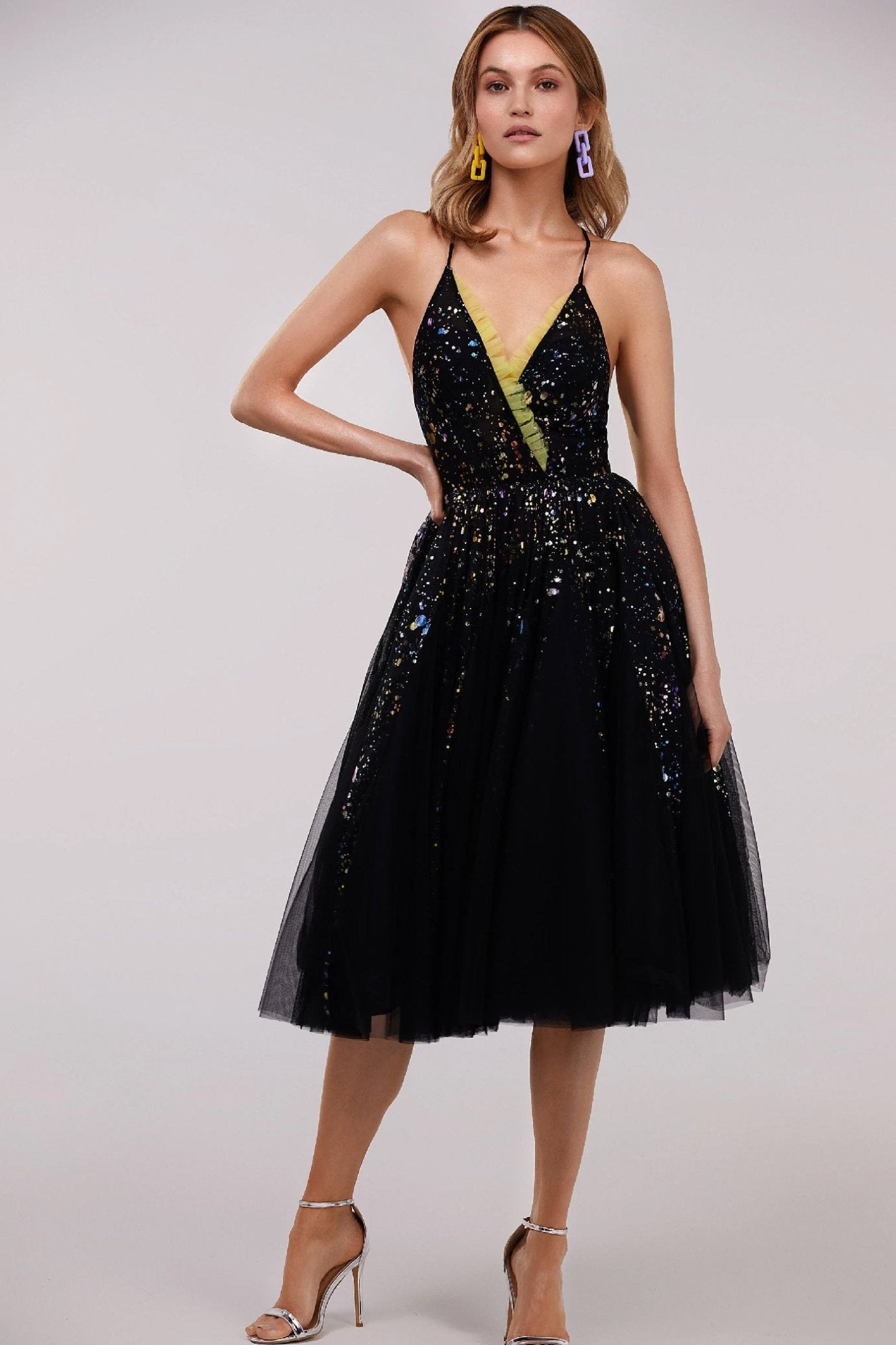 Midi Dress with Tulle Frill Detail - ALBOUSHIYA - district 5 - dubai - riyadh - abaya - dresses - designers - evening wear - luxury - elegance - craftsmanship - gowns - cocktail dresses - collections - georges