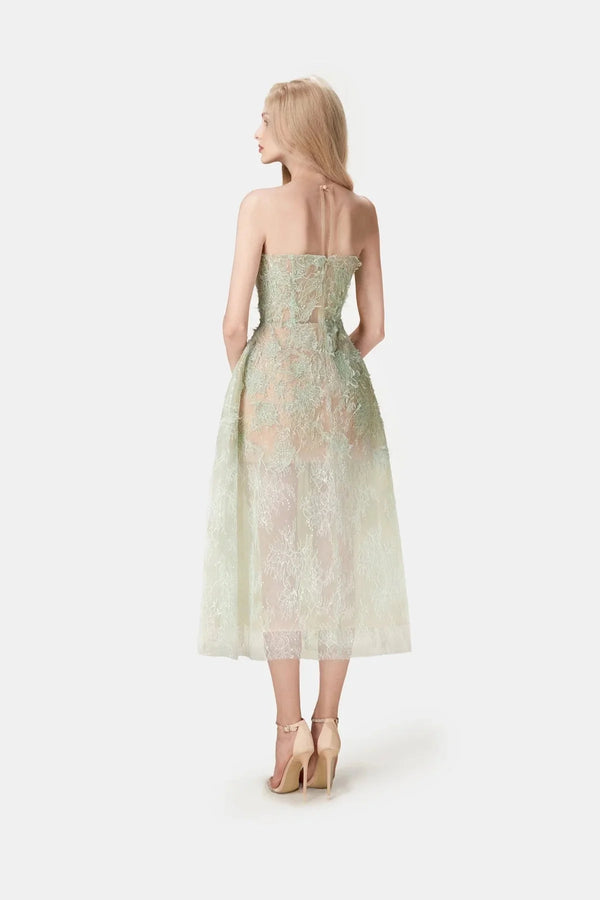 Mint Beaded Lace Dress - ALBOUSHIYA - district 5 - dubai - riyadh - abaya - dresses - designers - evening wear - luxury - elegance - craftsmanship - gowns - cocktail dresses - collections - georges