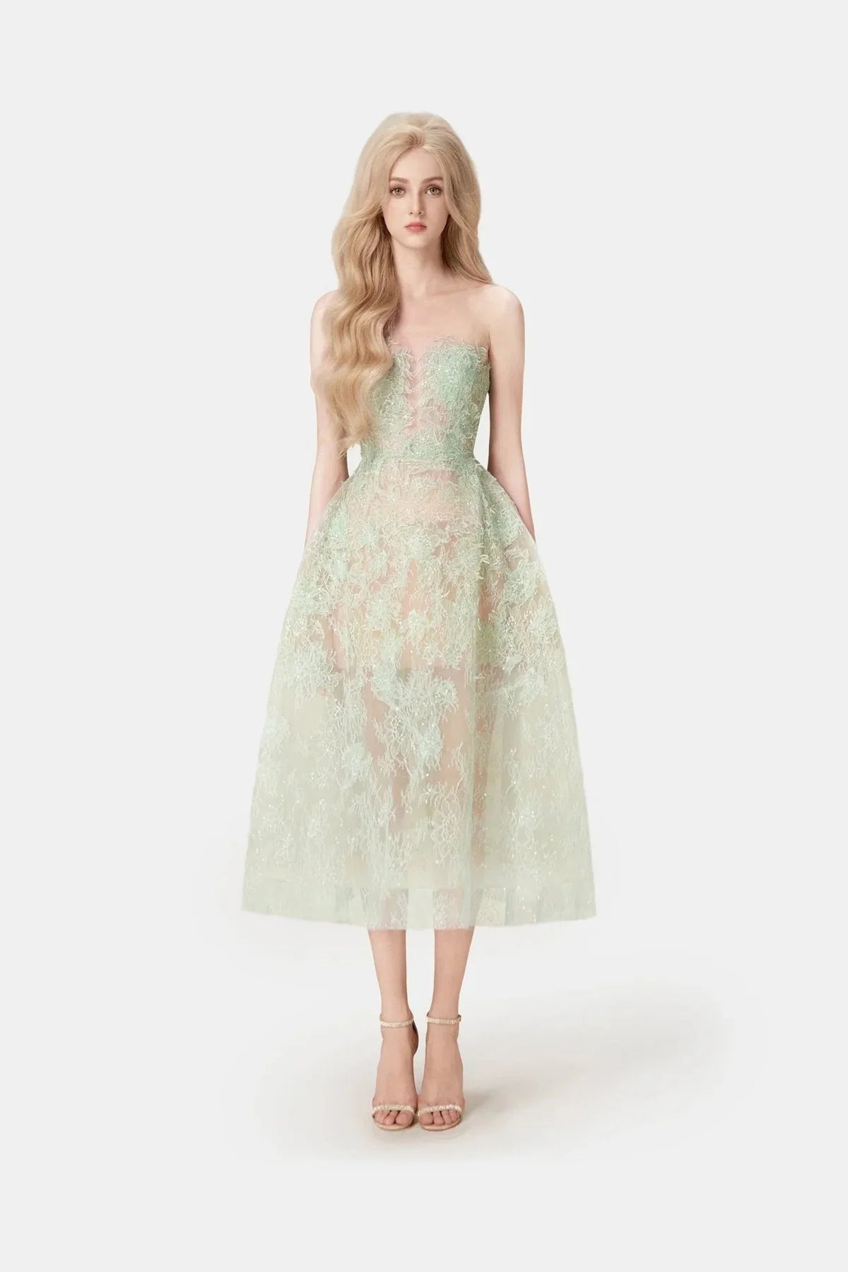 Mint Beaded Lace Dress - ALBOUSHIYA - district 5 - dubai - riyadh - abaya - dresses - designers - evening wear - luxury - elegance - craftsmanship - gowns - cocktail dresses - collections - georges