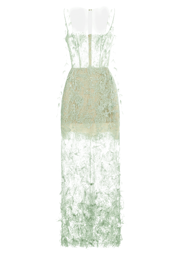 Mint Beaded Lace Pencil Dress - ALBOUSHIYA - district 5 - dubai - riyadh - abaya - dresses - designers - evening wear - luxury - elegance - craftsmanship - gowns - cocktail dresses - collections - georges