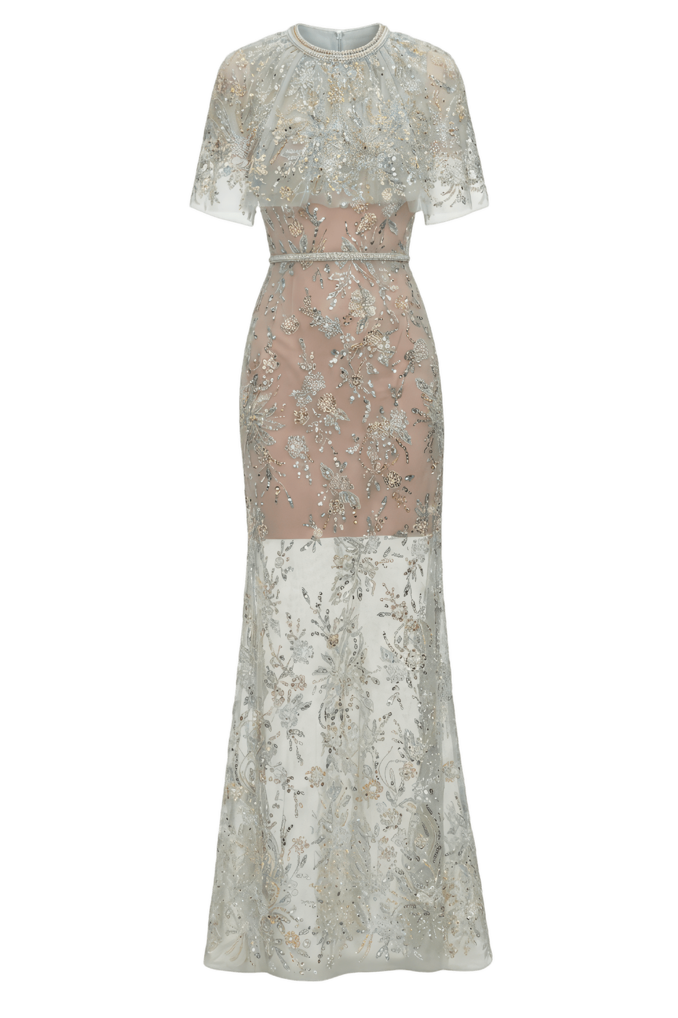 Mint Embellished Cape Maxi Dress - ALBOUSHIYA - district 5 - dubai - riyadh - abaya - dresses - designers - evening wear - luxury - elegance - craftsmanship - gowns - cocktail dresses - collections - georges