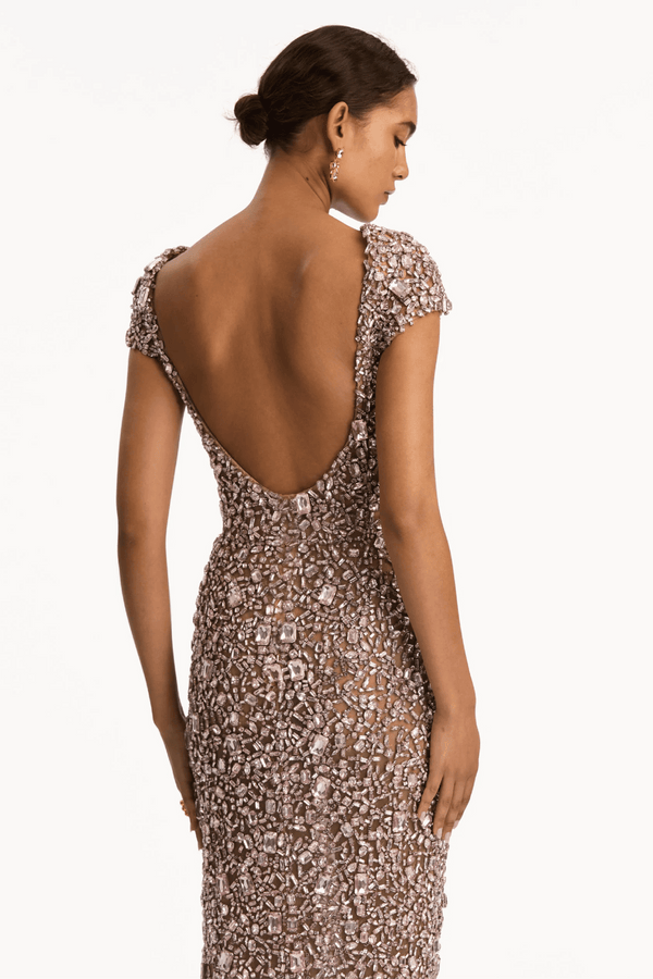 Mosaic Crystal Embroidered Gown - ALBOUSHIYA - district 5 - dubai - riyadh - abaya - dresses - designers - evening wear - luxury - elegance - craftsmanship - gowns - cocktail dresses - collections - georges