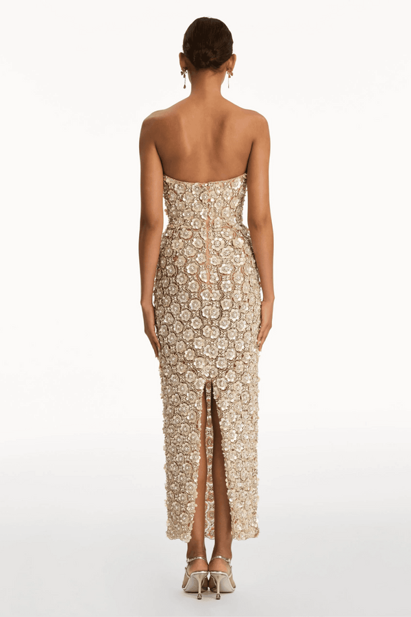 Mother of Pearl Embroidered Column Gown - ALBOUSHIYA - district 5 - dubai - riyadh - abaya - dresses - designers - evening wear - luxury - elegance - craftsmanship - gowns - cocktail dresses - collections - georges