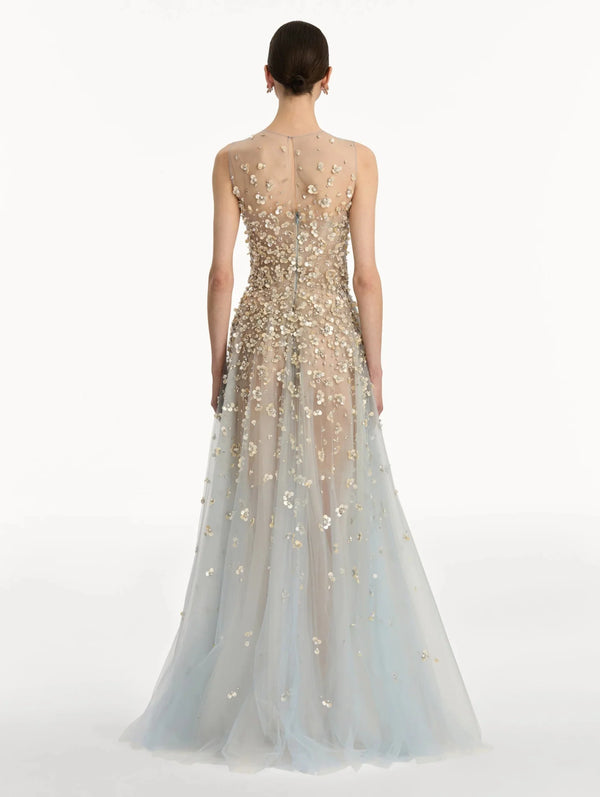 Mother of Pearl Embroidered Illusion Gown - ALBOUSHIYA - district 5 - dubai - riyadh - abaya - dresses - designers - evening wear - luxury - elegance - craftsmanship - gowns - cocktail dresses - collections - georges