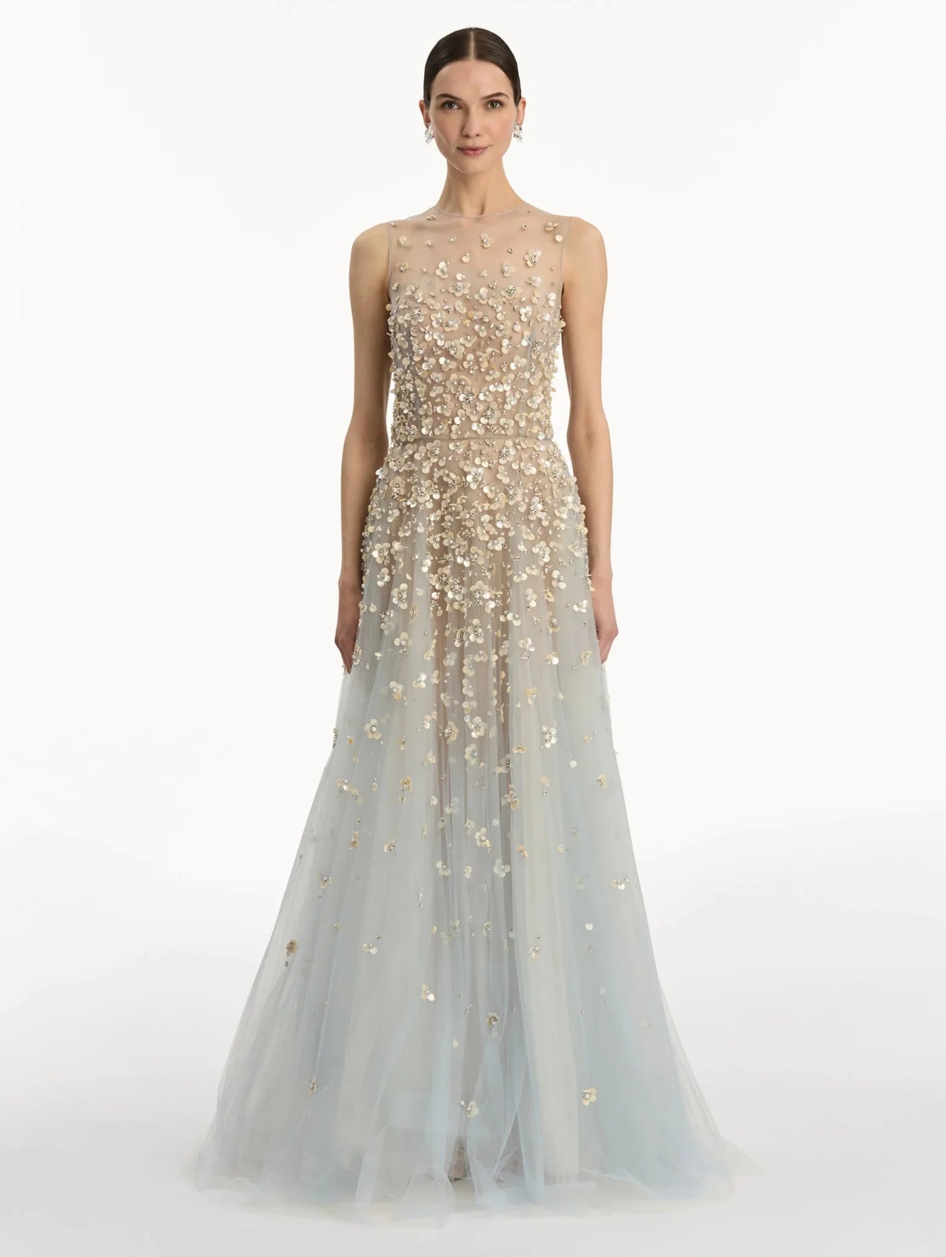 Mother of Pearl Embroidered Illusion Gown - ALBOUSHIYA - district 5 - dubai - riyadh - abaya - dresses - designers - evening wear - luxury - elegance - craftsmanship - gowns - cocktail dresses - collections - georges