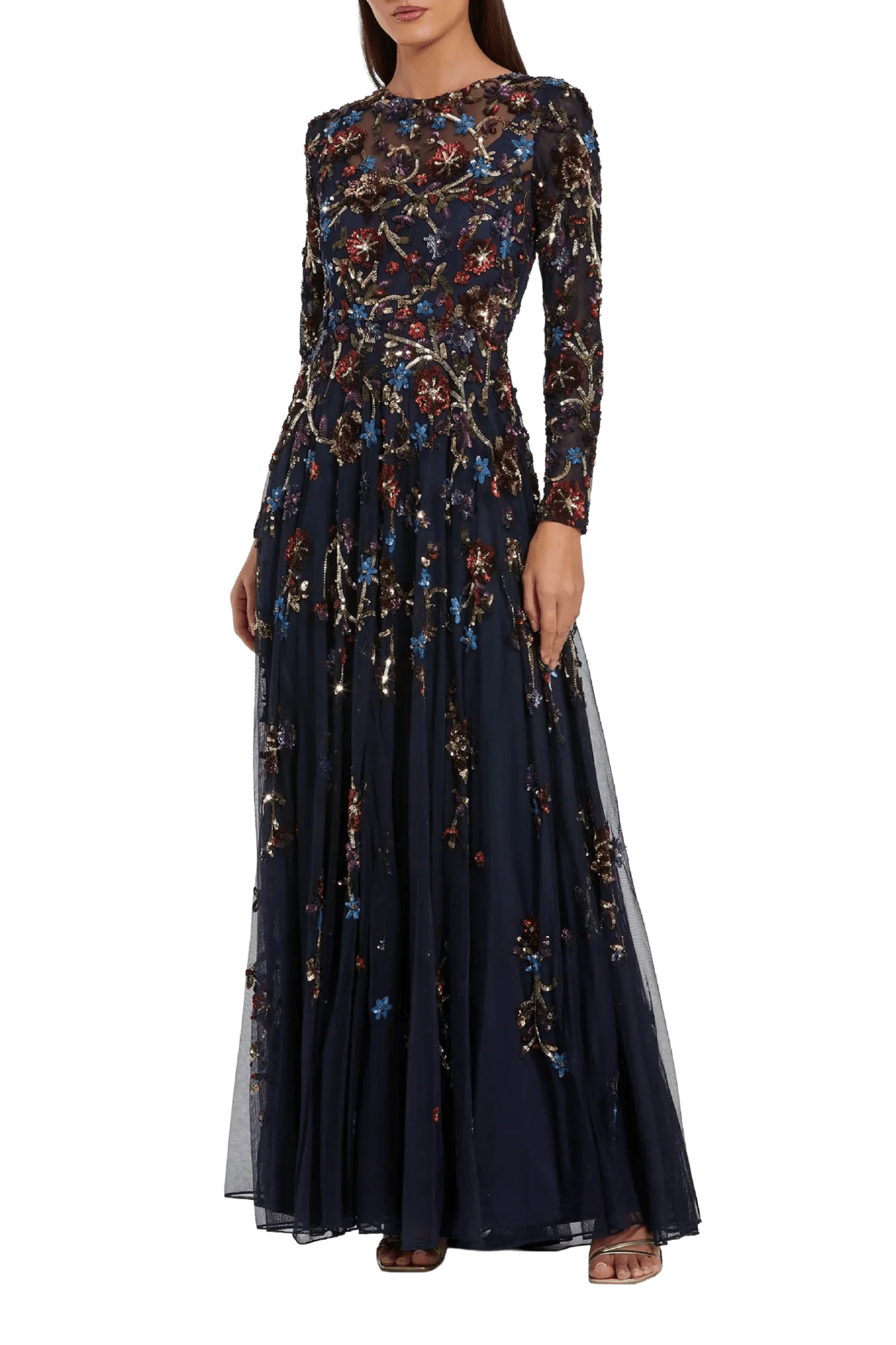 Navy Beaded Long Sleeve A - Line Gown - ALBOUSHIYA - district 5 - dubai - riyadh - abaya - dresses - designers - evening wear - luxury - elegance - craftsmanship - gowns - cocktail dresses - collections - georges