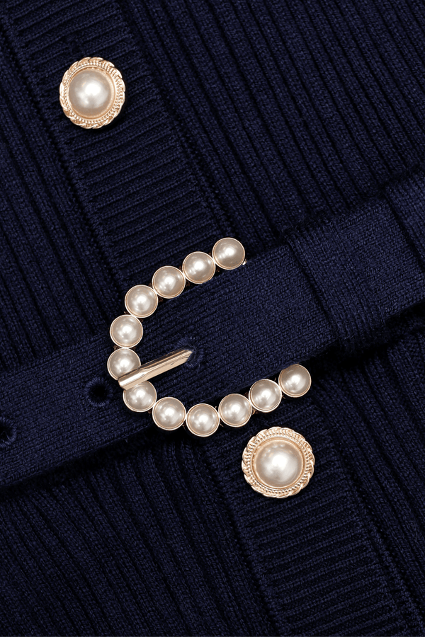 Navy Ribbed Knit Cardigan - ALBOUSHIYA - district 5 - dubai - riyadh - abaya - dresses - designers - evening wear - luxury - elegance - craftsmanship - gowns - cocktail dresses - collections - georges