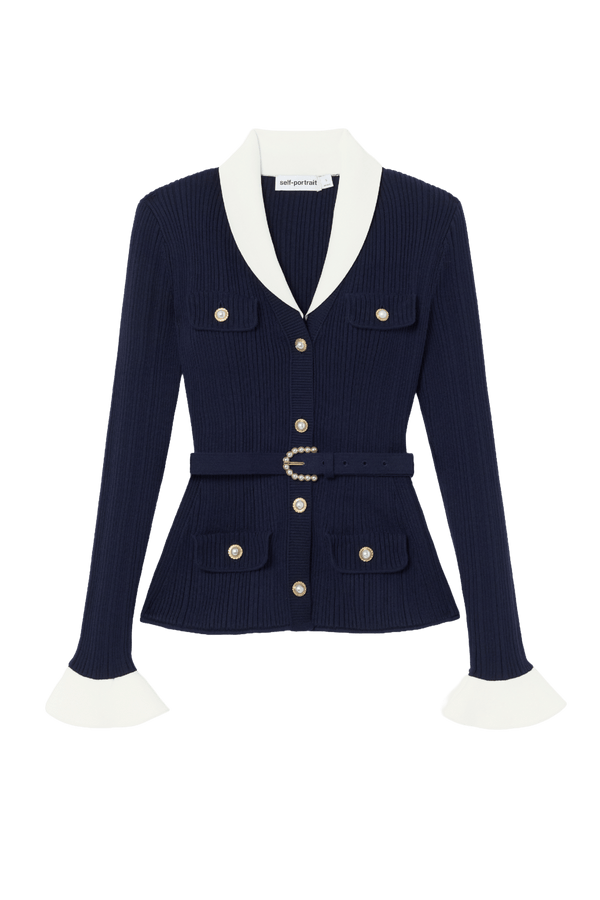 Navy Ribbed Knit Cardigan - ALBOUSHIYA - district 5 - dubai - riyadh - abaya - dresses - designers - evening wear - luxury - elegance - craftsmanship - gowns - cocktail dresses - collections - georges