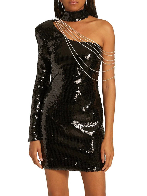 Niomi Asymmetric Sequin Dress - ALBOUSHIYA - district 5 - dubai - riyadh - abaya - dresses - designers - evening wear - luxury - elegance - craftsmanship - gowns - cocktail dresses - collections - georges