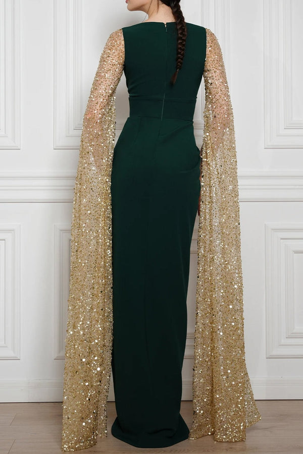 Noemy Crepe Embroidery Dress - ALBOUSHIYA - district 5 - dubai - riyadh - abaya - dresses - designers - evening wear - luxury - elegance - craftsmanship - gowns - cocktail dresses - collections - georges