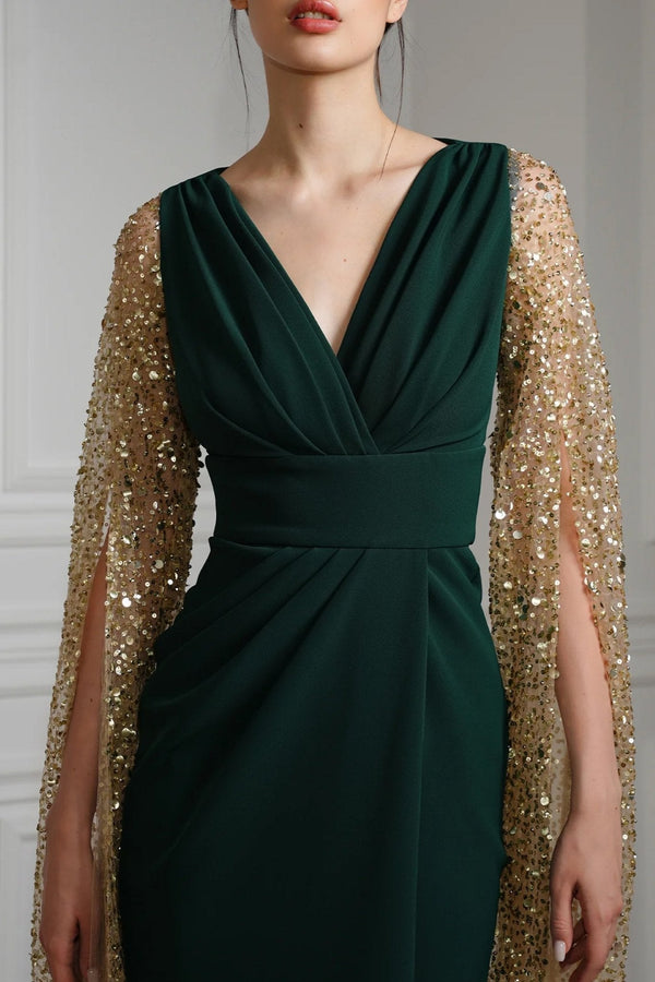 Noemy Crepe Embroidery Dress - ALBOUSHIYA - district 5 - dubai - riyadh - abaya - dresses - designers - evening wear - luxury - elegance - craftsmanship - gowns - cocktail dresses - collections - georges