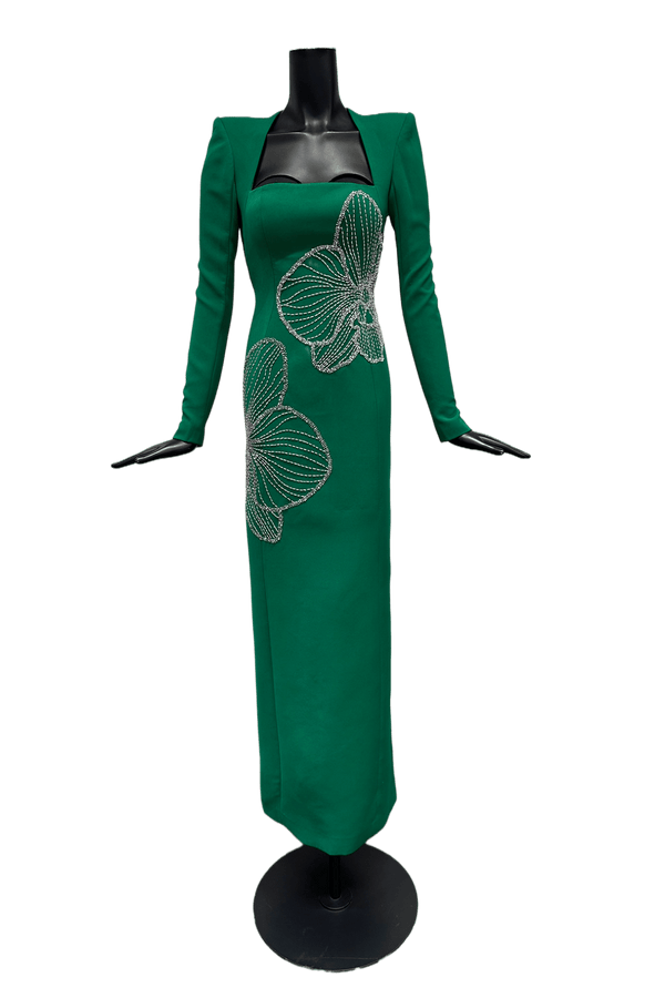 Noir Orchid Elegance Gown - ALBOUSHIYA - district 5 - dubai - riyadh - abaya - dresses - designers - evening wear - luxury - elegance - craftsmanship - gowns - cocktail dresses - collections - georges