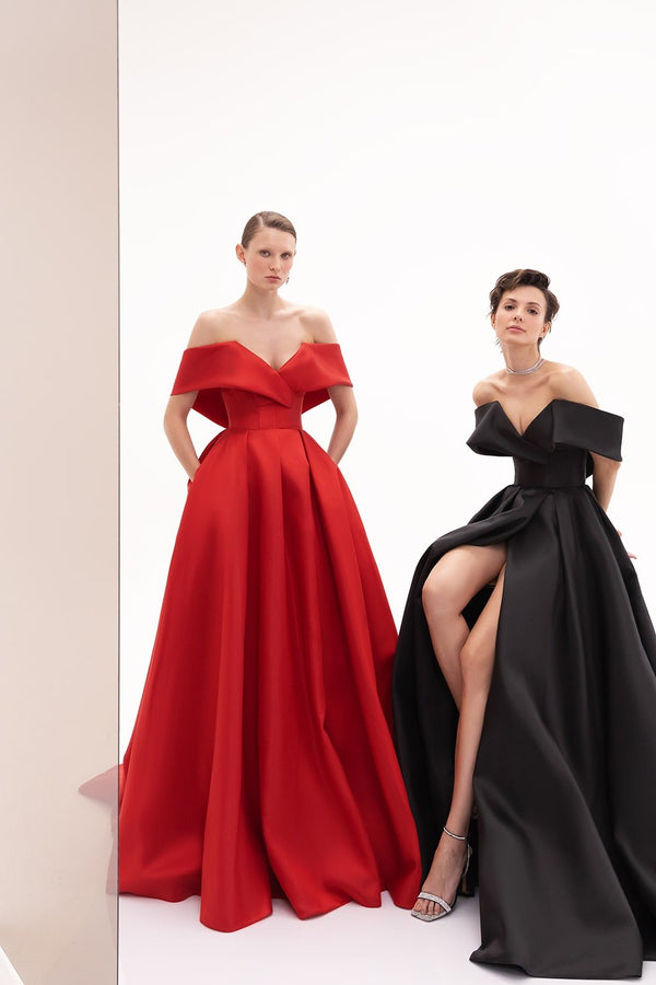 Off Shoulder Ball Gown - ALBOUSHIYA - district 5 - dubai - riyadh - abaya - dresses - designers - evening wear - luxury - elegance - craftsmanship - gowns - cocktail dresses - collections - georges