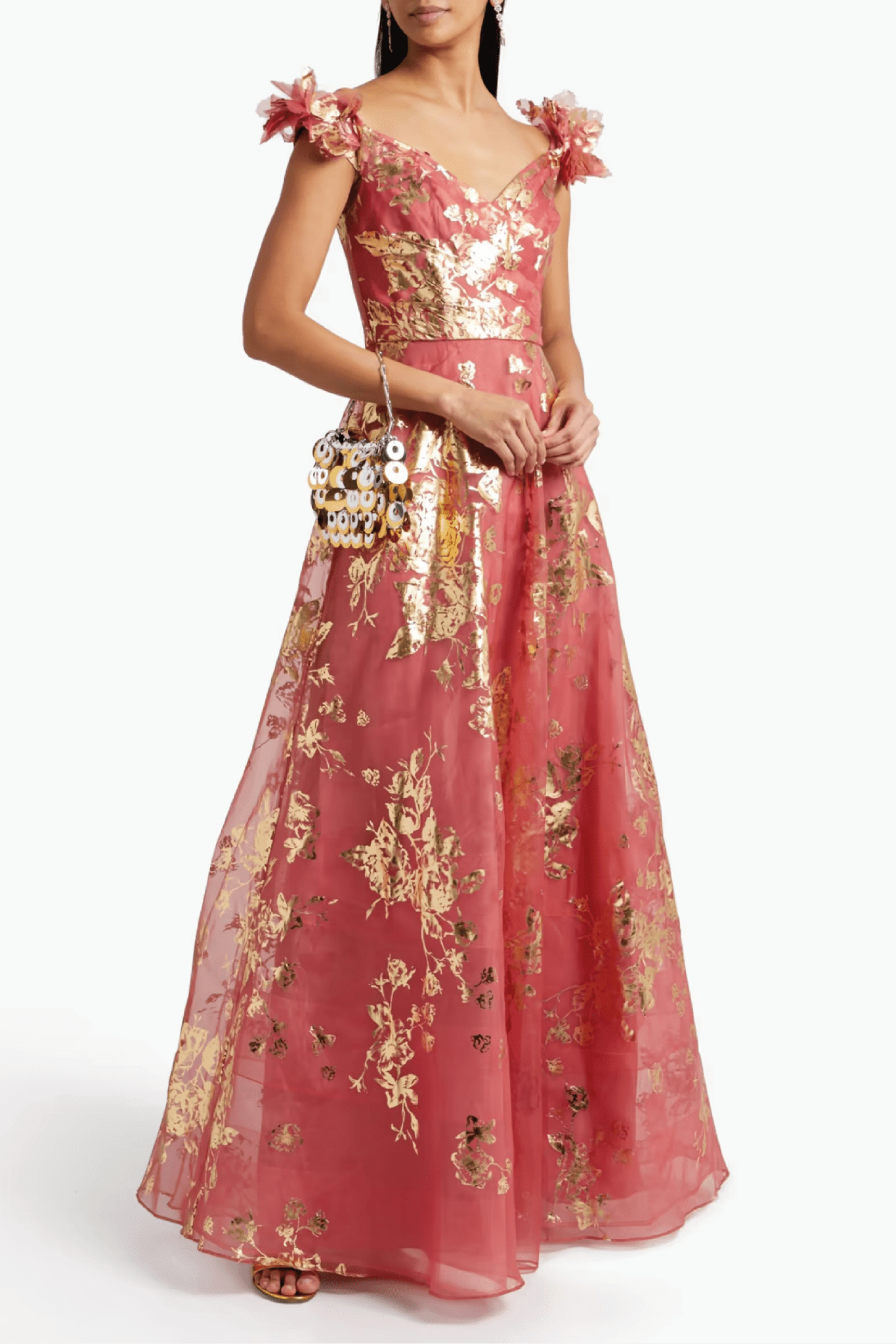Off Shoulder Floral - Appliquéd Printed Organza Gown - ALBOUSHIYA - district 5 - dubai - riyadh - abaya - dresses - designers - evening wear - luxury - elegance - craftsmanship - gowns - cocktail dresses - collections - georges