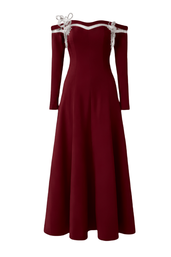 Off-Shoulder Long Sleeve 3D Crystal Midi - ALBOUSHIYA - district 5 - dubai - riyadh - abaya - dresses - designers - evening wear - luxury - elegance - craftsmanship - gowns - cocktail dresses - collections - georges