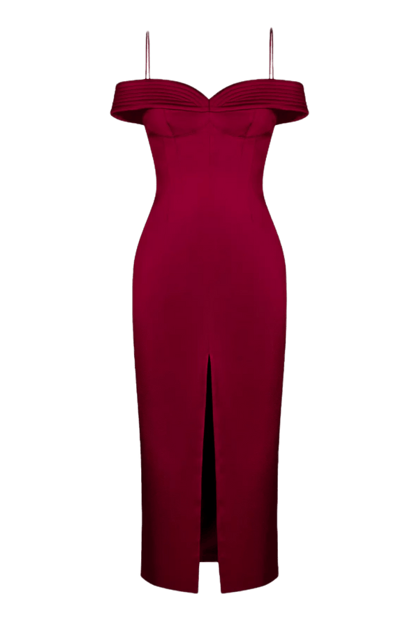 Off Shoulder Sleeveless Midi Dress - ALBOUSHIYA - district 5 - dubai - riyadh - abaya - dresses - designers - evening wear - luxury - elegance - craftsmanship - gowns - cocktail dresses - collections - georges