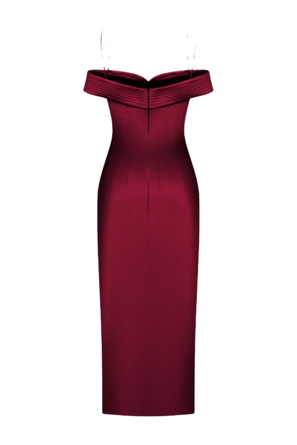Off Shoulder Sleeveless Midi Dress - ALBOUSHIYA - district 5 - dubai - riyadh - abaya - dresses - designers - evening wear - luxury - elegance - craftsmanship - gowns - cocktail dresses - collections - georges