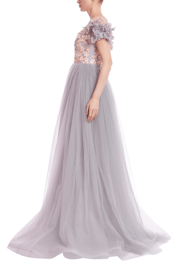 Off - the - Shoulder Embellished Bodice Empire Gown - ALBOUSHIYA - district 5 - dubai - riyadh - abaya - dresses - designers - evening wear - luxury - elegance - craftsmanship - gowns - cocktail dresses - collections - georges