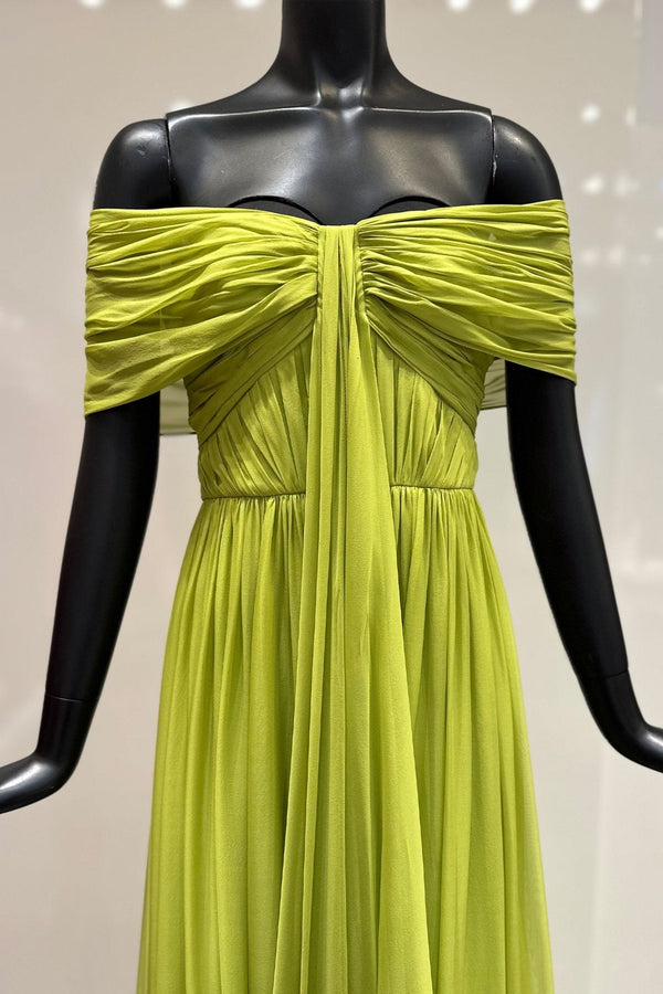 Off - The - Shoulder Silk Chiffon Maxi Dress - ALBOUSHIYA - district 5 - dubai - riyadh - abaya - dresses - designers - evening wear - luxury - elegance - craftsmanship - gowns - cocktail dresses - collections - georges