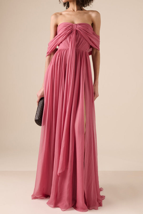 Off - The - Shoulder Silk Chiffon Maxi Dress - ALBOUSHIYA - district 5 - dubai - riyadh - abaya - dresses - designers - evening wear - luxury - elegance - craftsmanship - gowns - cocktail dresses - collections - georges