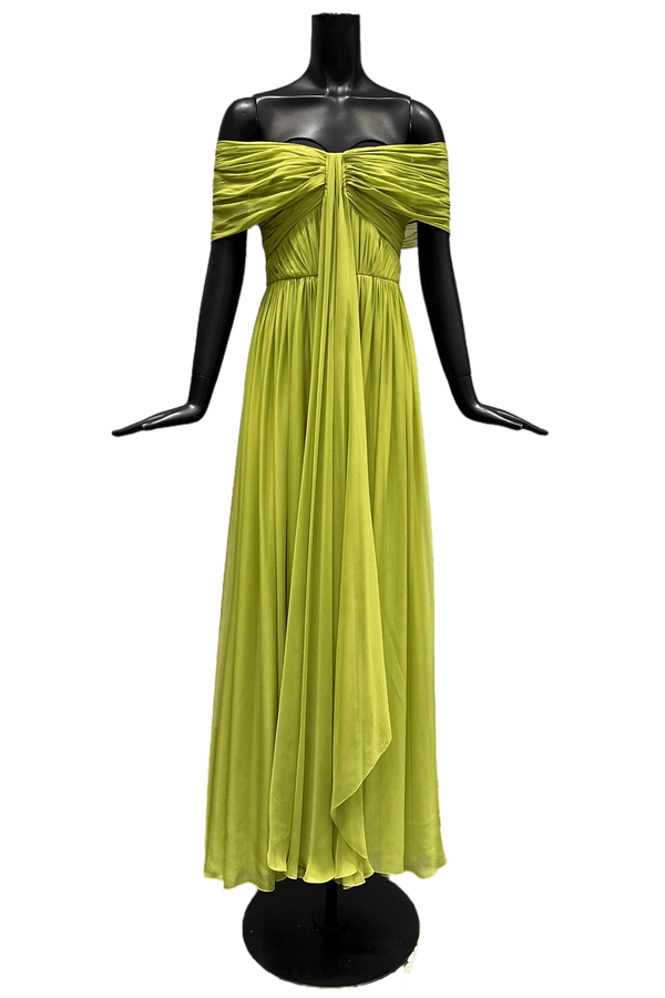 Off - The - Shoulder Silk Chiffon Maxi Dress - ALBOUSHIYA - district 5 - dubai - riyadh - abaya - dresses - designers - evening wear - luxury - elegance - craftsmanship - gowns - cocktail dresses - collections - georges