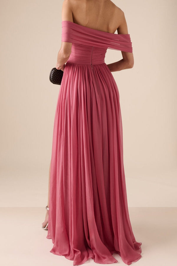 Off - The - Shoulder Silk Chiffon Maxi Dress - ALBOUSHIYA - district 5 - dubai - riyadh - abaya - dresses - designers - evening wear - luxury - elegance - craftsmanship - gowns - cocktail dresses - collections - georges