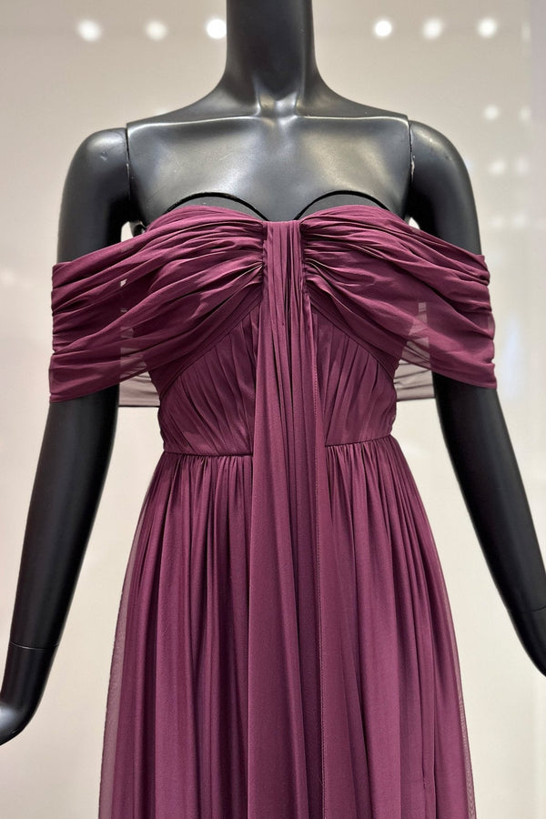 Off - The - Shoulder Silk Chiffon Maxi Dress - ALBOUSHIYA - district 5 - dubai - riyadh - abaya - dresses - designers - evening wear - luxury - elegance - craftsmanship - gowns - cocktail dresses - collections - georges