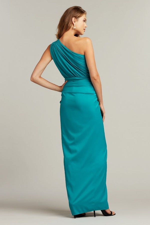 One Shoulder Ruffle Gown - ALBOUSHIYA - district 5 - dubai - riyadh - abaya - dresses - designers - evening wear - luxury - elegance - craftsmanship - gowns - cocktail dresses - collections - georges