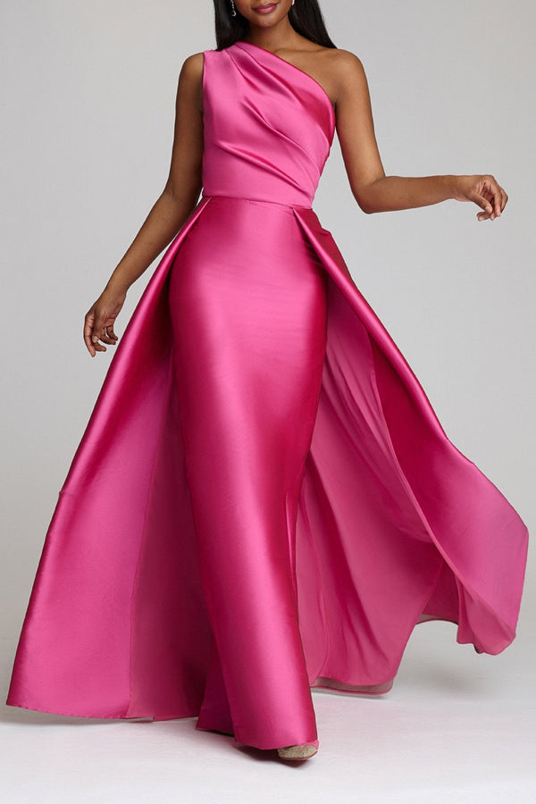 One Shoulder Satin Gown - ALBOUSHIYA - district 5 - dubai - riyadh - abaya - dresses - designers - evening wear - luxury - elegance - craftsmanship - gowns - cocktail dresses - collections - georges
