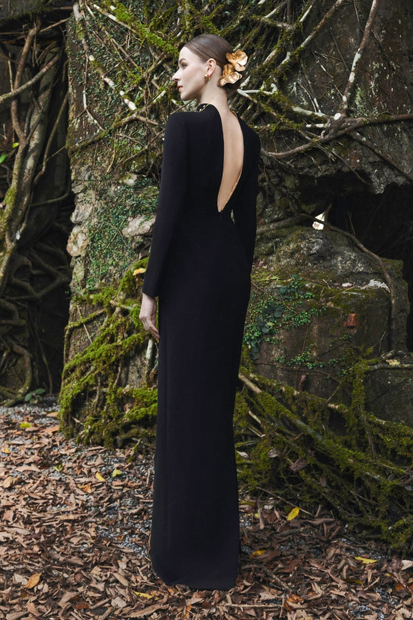 Orchid Embellished Open Back Dress - ALBOUSHIYA - district 5 - dubai - riyadh - abaya - dresses - designers - evening wear - luxury - elegance - craftsmanship - gowns - cocktail dresses - collections - georges