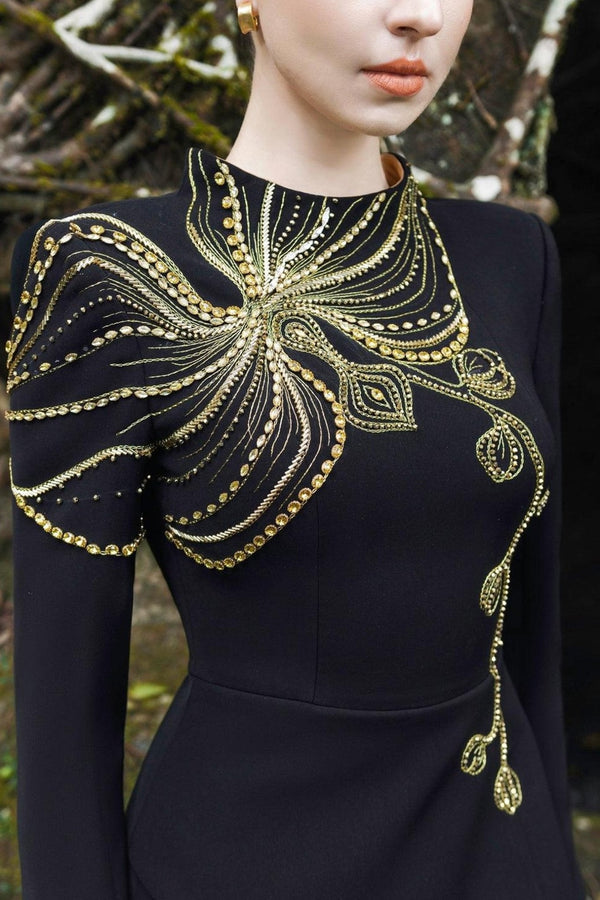 Orchid Embellished Open Back Dress - ALBOUSHIYA - district 5 - dubai - riyadh - abaya - dresses - designers - evening wear - luxury - elegance - craftsmanship - gowns - cocktail dresses - collections - georges