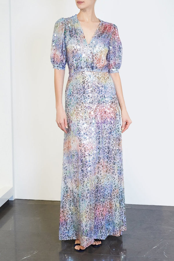Pastel Sequin Maxi Dress - ALBOUSHIYA - district 5 - dubai - riyadh - abaya - dresses - designers - evening wear - luxury - elegance - craftsmanship - gowns - cocktail dresses - collections - georges