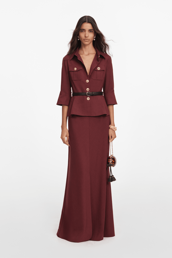Peplum Maxi Dress in Bordeaux - ALBOUSHIYA - district 5 - dubai - riyadh - abaya - dresses - designers - evening wear - luxury - elegance - craftsmanship - gowns - cocktail dresses - collections - georges