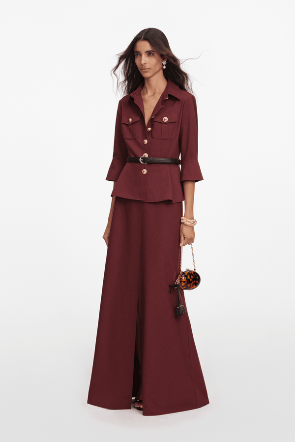 Peplum Maxi Dress in Bordeaux - ALBOUSHIYA - district 5 - dubai - riyadh - abaya - dresses - designers - evening wear - luxury - elegance - craftsmanship - gowns - cocktail dresses - collections - georges